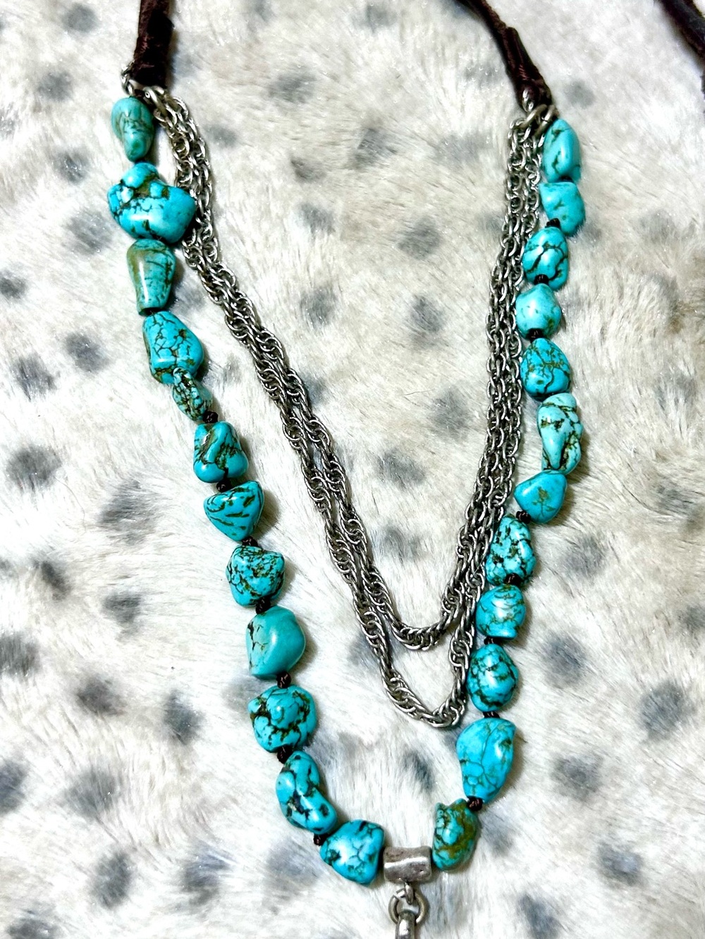 Boho Necklace Western Leather Layered Turquoise Feather Pendant Women Jewelry - Picture 10 of 12